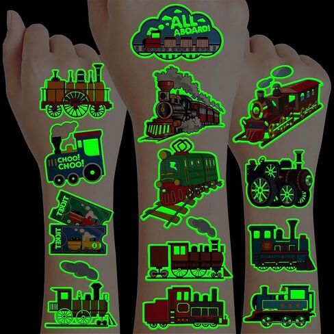 Neon Luminous Glow in the Dark Train Temporary Tattoos Stickers for Kids Boys Girls – Glow Birthday Party Decorations Supplies Party Favors Night Gifts Classroom Rewards Prizes (Train) in Saudi Arabia
