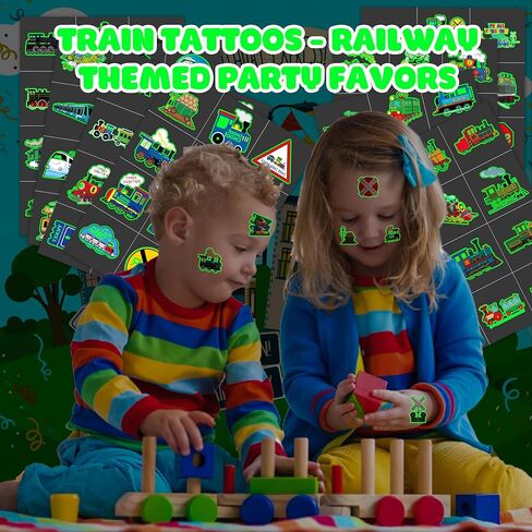 Neon Luminous Glow in the Dark Train Temporary Tattoos Stickers for Kids Boys Girls – Glow Birthday Party Decorations Supplies Party Favors Night Gifts Classroom Rewards Prizes (Train) in Saudi Arabia