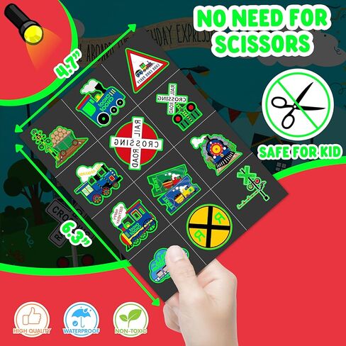 Neon Luminous Glow in the Dark Train Temporary Tattoos Stickers for Kids Boys Girls – Glow Birthday Party Decorations Supplies Party Favors Night Gifts Classroom Rewards Prizes (Train) in Saudi Arabia