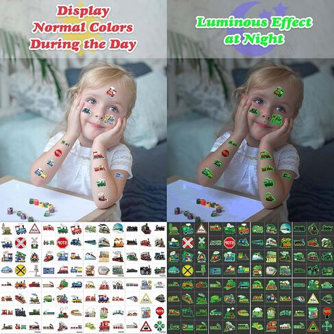 Neon Luminous Glow in the Dark Train Temporary Tattoos Stickers for Kids Boys Girls – Glow Birthday Party Decorations Supplies Party Favors Night Gifts Classroom Rewards Prizes (Train) in Saudi Arabia