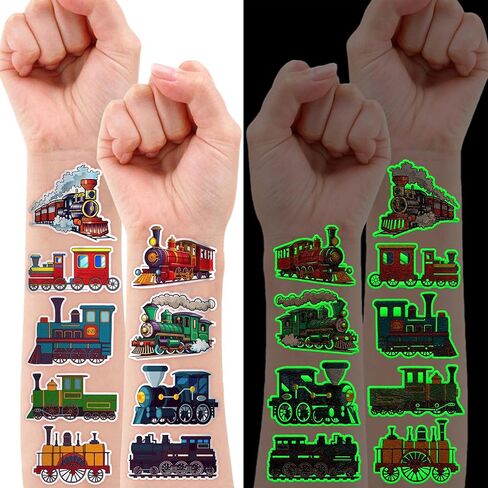 Neon Luminous Glow in the Dark Train Temporary Tattoos Stickers for Kids Boys Girls – Glow Birthday Party Decorations Supplies Party Favors Night Gifts Classroom Rewards Prizes (Train) in Saudi Arabia