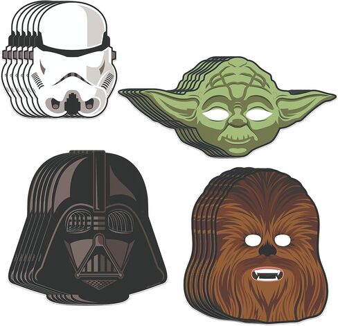 Unique Star Wars Party Supplies | Mega Mask Pack | Officially Licensed | Stormtrooper, Yoda, Vader, & Chewbacca | Galaxy Theme Decorations For Kids Birthdays and Parties - 24 Pack in Kuwait