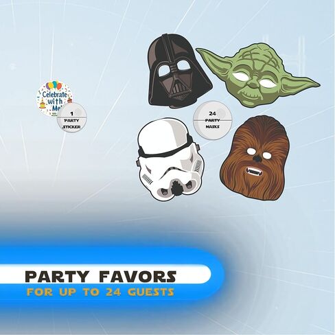 Unique Star Wars Party Supplies | Mega Mask Pack | Officially Licensed | Stormtrooper, Yoda, Vader, & Chewbacca | Galaxy Theme Decorations For Kids Birthdays and Parties - 24 Pack in Kuwait
