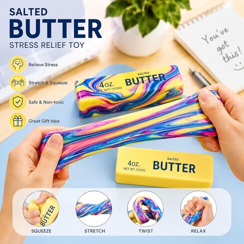 2 Packs Slow Rising Butter Squishy,Squishy Butter Stick, Upgraded PU Material, Butter Squeeze Toys Pack ,Stretchy Fidget Toy Stretchy Fidget Toy for Party Favors,Multicolored and Yellow in Kuwait