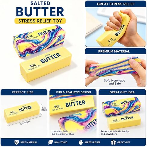 2 Packs Slow Rising Butter Squishy,Squishy Butter Stick, Upgraded PU Material, Butter Squeeze Toys Pack ,Stretchy Fidget Toy Stretchy Fidget Toy for Party Favors,Multicolored and Yellow in Kuwait