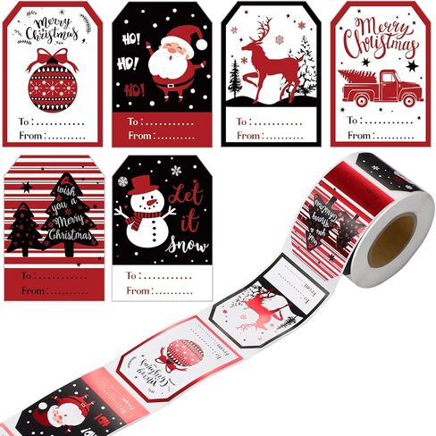 300 Pcs Christmas Gift Tags Stickers Self Adhesive Xmas Name Tag Labels Santa Claus Present Stickers Vintage Merry Christmas Gift Wrapping Sticker for Present Decoration Holiday Party Supplies (Black) in Kuwait