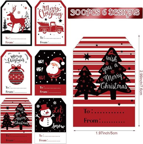 300 Pcs Christmas Gift Tags Stickers Self Adhesive Xmas Name Tag Labels Santa Claus Present Stickers Vintage Merry Christmas Gift Wrapping Sticker for Present Decoration Holiday Party Supplies (Black) in Kuwait