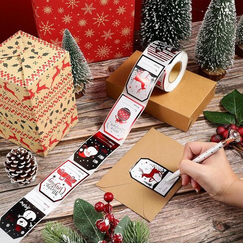 300 Pcs Christmas Gift Tags Stickers Self Adhesive Xmas Name Tag Labels Santa Claus Present Stickers Vintage Merry Christmas Gift Wrapping Sticker for Present Decoration Holiday Party Supplies (Black) in Kuwait