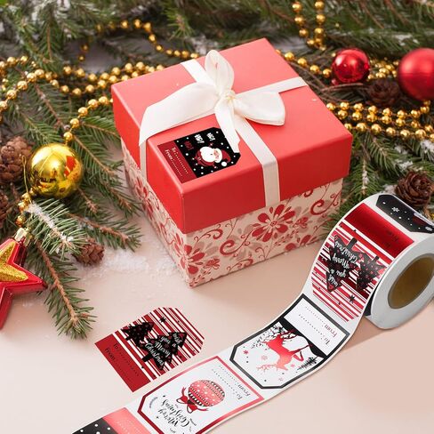 300 Pcs Christmas Gift Tags Stickers Self Adhesive Xmas Name Tag Labels Santa Claus Present Stickers Vintage Merry Christmas Gift Wrapping Sticker for Present Decoration Holiday Party Supplies (Black) in Kuwait