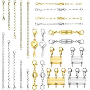 Magnetic Necklace Clasps and Closures with Extender Chain Set, Magnetic Necklace Clasp & Extender Chain Set, Easy to Use for Necklaces and Bracelets, Gold and Silver (26pcs) in Saudi Arabia