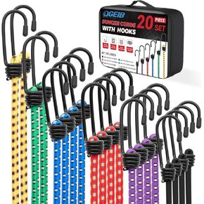 20Pcs Heavy Duty Bungee Cords with Hooks - 12"18"24"30"36"48 " - Premium Elastic Tie Down Straps for Truck, RV, Camping, Cargo & Canopy Securing (12" 18" 24" 30" 36" 48") in Saudi Arabia