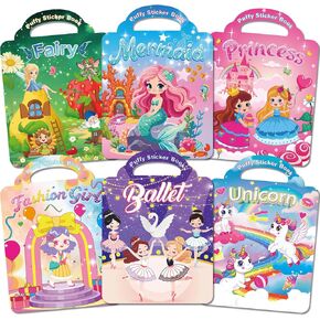 Kalysky 6 Set Puffy Reusable Sticker Books for Kids 2-4,3D Sticker Books for Toddlers 1-3,Travel Activity Books 6 Themes Princess+Unicorn+Mermaid+Ballet+Fairy+Fashion Girl Stickers for Girls in Kuwait