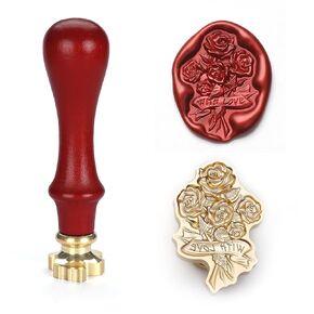 Wax Seal Stamp, 3D Embossed Rose Solid Brass Stamp Head, Sealing Wax Stamp with Wooden Handle, Non-Stick Removable Wax Stamp for Wedding Invitation, Envelope Sealing, DIY Crafts & Gift Wrapping in Kuwait