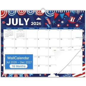 2026-2027 Wall Calendar - 18 Months Wall Calendar 2026-2027 with Thick Paper, Jul 2026 - Dec 2027, 14" x 11", Twin-Wire Binding, Home or Office Calendar for Easy Organizing in Saudi Arabia