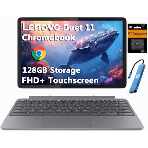 Lenovo Chromebook Duet - 2024 - Chromebook قابل للتحويل - ChromeOS - شاشة لمس WUXGA IPS مقاس 10.95 بوصة - ذاكرة 4 جيجابايت - تخزين 64 جيجابايت - MediaTek Kompanio 838 - لونا رمادي in Kuwait