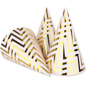 Boieo 10 Pack Gold Party Hats for Adults and Kids, Birthday Party Hats Bulk with Adjustable Elastic String, DIY Paper Cones 7.9 Inch, Metallic Foil Wave Pattern for Men Women Pets New Years Eve Props in Saudi Arabia
