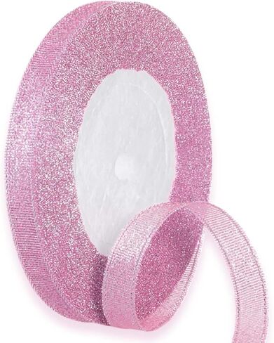 1 Pcs Pink Glitter Ribbon, 3/8 Inch Sparkly Metallic Fabric Ribbon, Decorative Ribbons for Gift Wrapping/Crafts/Wedding/Birthday Parties in Saudi Arabia