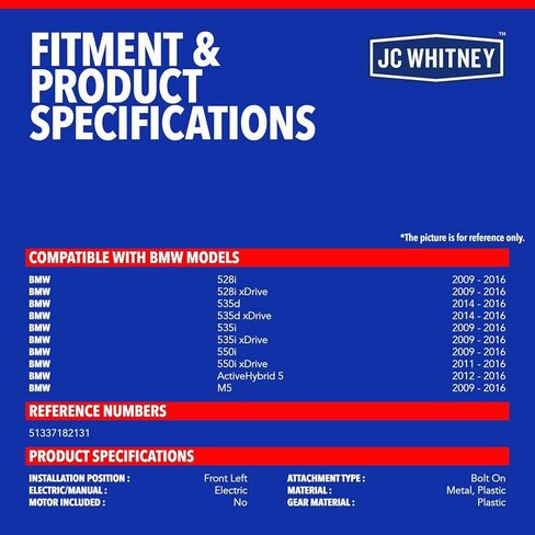 JC Whitney JFBAJCWWR00409 Front Left Power Window Regulator - Compatible with 528i & 528i xDrive 09-16, 535d & 535d xDrive 14-16, 535i & 535i xDrive 09-16, M5 09-16, ActiveHybrid 5 12-16 in Kuwait