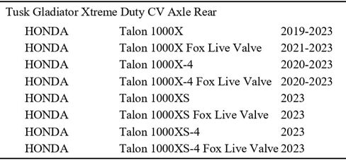 Tusk Gladiator Xtreme Duty CV المحور الأمامي متوافق مع Honda Talon 1000X 2019-2023/1000X-4 2020-2023/1000XS-4 2023 - يستبدل OEM 44250-HL6-AF1، 44250-HL6-A01 in Kuwait