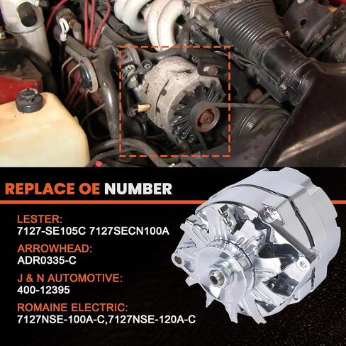 مولد RLP مطلي بالكروم 7127-SE105C متوافق مع GM 305 350 BBC SBC سلك واحد مثير ذاتيًا 110 أمبير 12 فولت in Kuwait