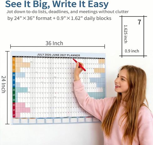 2026-2027 Wall Calendar - 24x36" Large Dry Erase Laminated Monthly Planner, July-June, Boho School Year Calendar for Teachers, Office, Home in Saudi Arabia