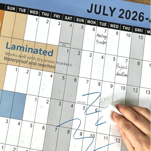 2026-2027 Wall Calendar - 24x36" Large Dry Erase Laminated Monthly Planner, July-June, Boho School Year Calendar for Teachers, Office, Home in Saudi Arabia