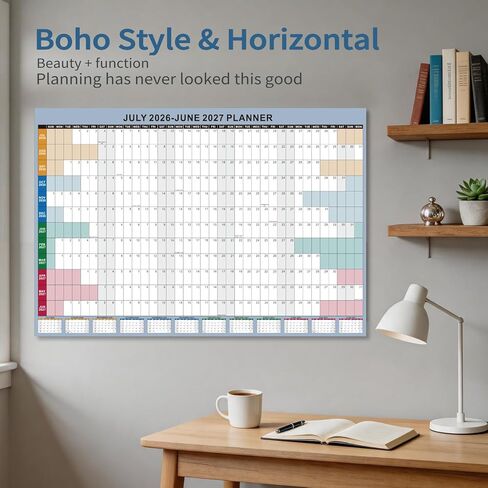 2026-2027 Wall Calendar - 24x36" Large Dry Erase Laminated Monthly Planner, July-June, Boho School Year Calendar for Teachers, Office, Home in Saudi Arabia