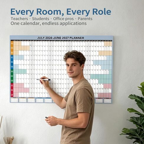 2026-2027 Wall Calendar - 24x36" Large Dry Erase Laminated Monthly Planner, July-June, Boho School Year Calendar for Teachers, Office, Home in Saudi Arabia