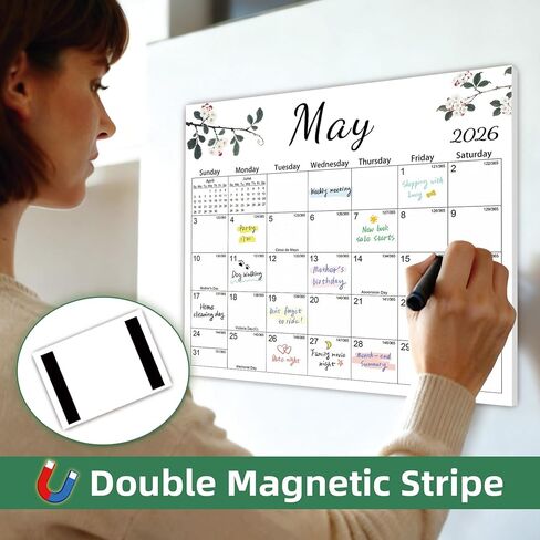 Magnetic 2026 Calendar for Refrigerator, Fridge Magnet Calendar from Dec 2025 to Dec 2026, Aesthetic Family Kitchen Large Paper Calendars with Floral Design, Tear-off Pad for Planners & Organizers (12.6"x11") in Saudi Arabia