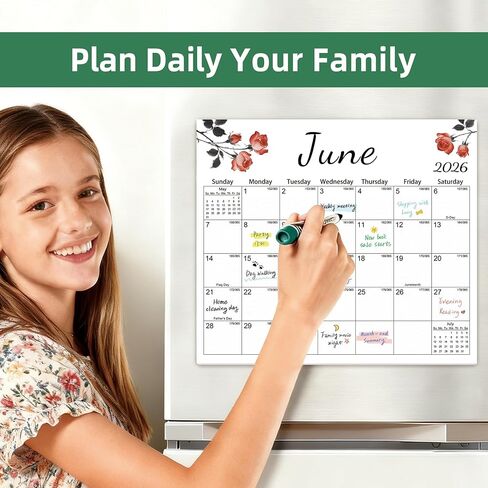 Magnetic 2026 Calendar for Refrigerator, Fridge Magnet Calendar from Dec 2025 to Dec 2026, Aesthetic Family Kitchen Large Paper Calendars with Floral Design, Tear-off Pad for Planners & Organizers (12.6"x11") in Saudi Arabia