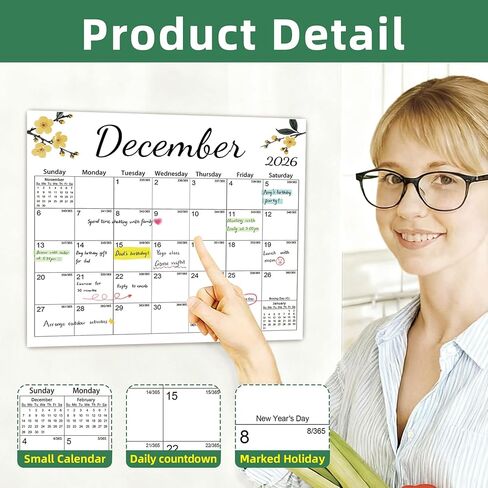 Magnetic 2026 Calendar for Refrigerator, Fridge Magnet Calendar from Dec 2025 to Dec 2026, Aesthetic Family Kitchen Large Paper Calendars with Floral Design, Tear-off Pad for Planners & Organizers (12.6"x11") in Saudi Arabia