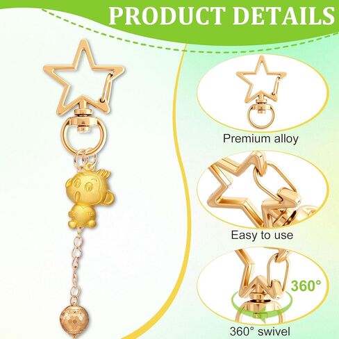 OIIKI 20pcs Star Heart Swivel Keychain Clasp, Zinc Alloy Spring Snap Hook Jewelry Clasps, Heavy Duty Lobster Keyring Clip Bag Accessories for Keychains DIY Crafts- Gold & Silver in Kuwait