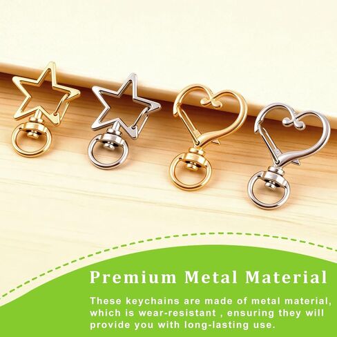 OIIKI 20pcs Star Heart Swivel Keychain Clasp, Zinc Alloy Spring Snap Hook Jewelry Clasps, Heavy Duty Lobster Keyring Clip Bag Accessories for Keychains DIY Crafts- Gold & Silver in Kuwait
