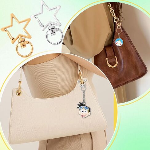 OIIKI 20pcs Star Heart Swivel Keychain Clasp, Zinc Alloy Spring Snap Hook Jewelry Clasps, Heavy Duty Lobster Keyring Clip Bag Accessories for Keychains DIY Crafts- Gold & Silver in Kuwait