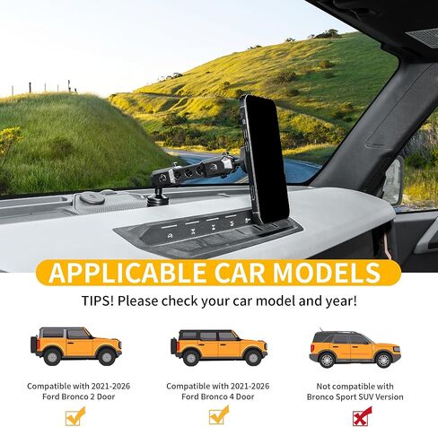 حامل مغناطيسي للهاتف لـ 2021-2026 Ford Bronco 2/4 Door، لسلسلة Magsafe iPhone 12-17، لملحقات Bronco، قابل للتعديل 360 درجة، بيد واحدة، ثابت على الطرق الوعرة، لا يوجد داريل سهل التركيب in Kuwait