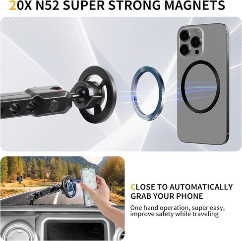 حامل مغناطيسي للهاتف لـ 2021-2026 Ford Bronco 2/4 Door، لسلسلة Magsafe iPhone 12-17، لملحقات Bronco، قابل للتعديل 360 درجة، بيد واحدة، ثابت على الطرق الوعرة، لا يوجد داريل سهل التركيب in Kuwait