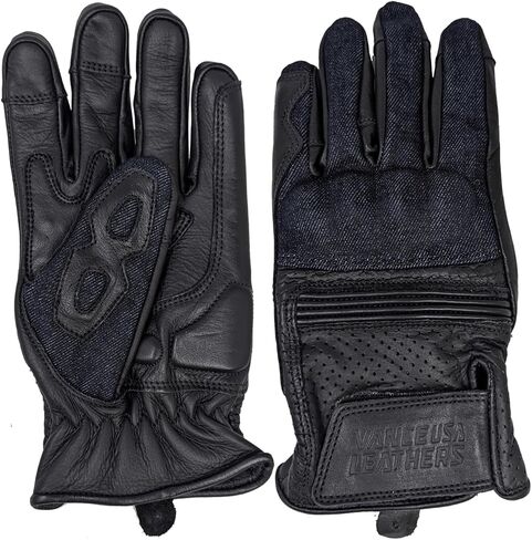 قفازات Vance Leather USA من الدنيم والجلد للدراجات النارية مع توافق مع شاشة اللمس، وقفازات ركوب مسامية in Kuwait