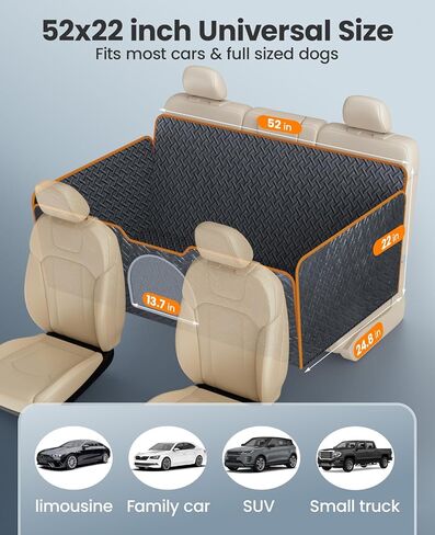 oneisall Back Seat Extender for Dogs, Hard Bottom Car Seat Cover for Dogs Holds 500lbs, Waterproof Sturdy Dog Travel Bed for Car Protector, Dog Hammock with Mesh Window for Car, SUV, Small Truck in Saudi Arabia