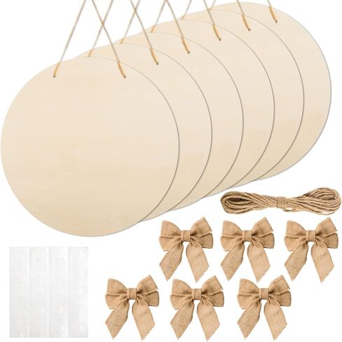 12 Pcs 16 Inch Wood Circles for Crafts Unfinished Round Wood Discs Blank Wooden Rounds Slices Round Wooden Door Hanger Signs with Bows, Twine and Glue Points for DIY Craft Holiday Decor,5 mm Thick in Saudi Arabia