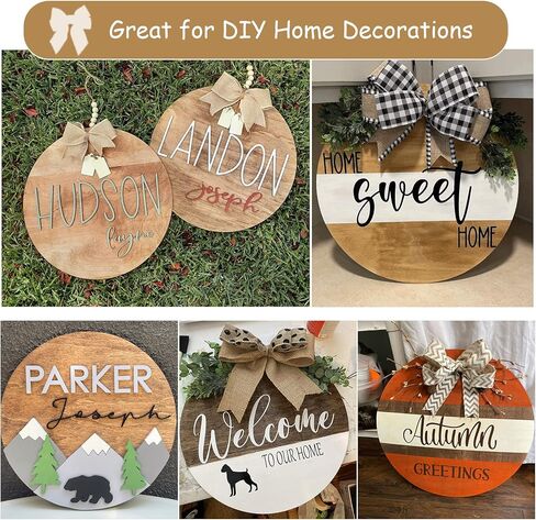 12 Pcs 16 Inch Wood Circles for Crafts Unfinished Round Wood Discs Blank Wooden Rounds Slices Round Wooden Door Hanger Signs with Bows, Twine and Glue Points for DIY Craft Holiday Decor,5 mm Thick in Saudi Arabia