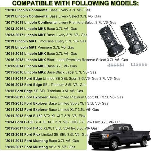 أغطية صمامات المحرك متوافقة مع Ford F-150، Edge، Explorer، Mustang، Transit & Lincoln MKZ MKX 3.5L 3.7L (2011-2020) غير توربو، قطعة استبدال مباشرة # BR3Z6582U BR3Z6582R in Kuwait