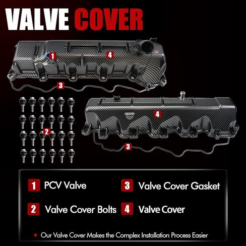 MITZONE Aluminum Valve Cover Set Compatible with 2008-2009 Chrysler Aspen 2008-2010 Dodge Dakota Durango Ram 1500 Jeep Commander Grand Cherokee 4.7L V8 53022139AA 53022138AB in Kuwait