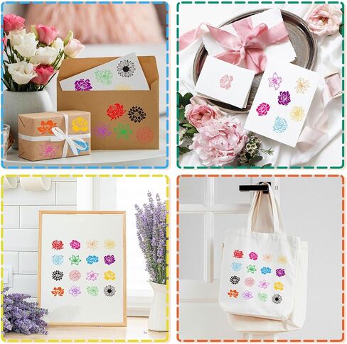 JarThenaAMCS 24 Pcs Flower Wooden Rubber Stamps Kit with Ink Pads Spring Floral Pattern DIY Craft Stamps for Spring Party Decor Scrapbooking Cards Making Planner in Kuwait