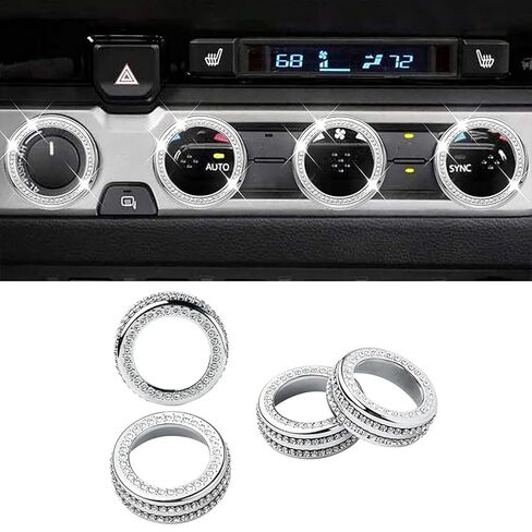 4 قطع من ملصقات Bling AC لمقابض الراديو بحجم مكيف الهواء وأغطية مكيف الهواء المتوافقة مع ملحقات Toyota Tacoma Bling 2022-2016 وأغطية مكيف الهواء Bling in Kuwait