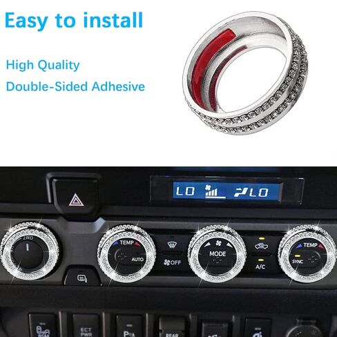 4 قطع من ملصقات Bling AC لمقابض الراديو بحجم مكيف الهواء وأغطية مكيف الهواء المتوافقة مع ملحقات Toyota Tacoma Bling 2022-2016 وأغطية مكيف الهواء Bling in Kuwait