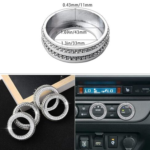 4 قطع من ملصقات Bling AC لمقابض الراديو بحجم مكيف الهواء وأغطية مكيف الهواء المتوافقة مع ملحقات Toyota Tacoma Bling 2022-2016 وأغطية مكيف الهواء Bling in Kuwait