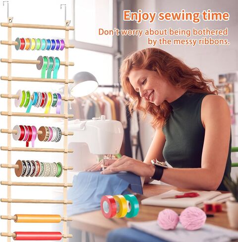 Over The Door Ribbon Organizer ：20 Tier Wood Wrapping Paper Display Rack Large Gift Paper Storage Easy wall Door Mount Multiple Mounted Ribbon Holder Rack Craft Room Roll in Saudi Arabia