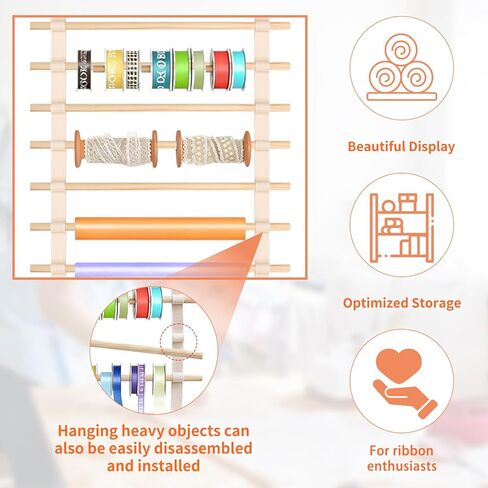Over The Door Ribbon Organizer ：20 Tier Wood Wrapping Paper Display Rack Large Gift Paper Storage Easy wall Door Mount Multiple Mounted Ribbon Holder Rack Craft Room Roll in Saudi Arabia