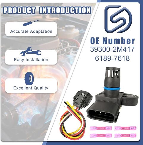 مستشعر MAP وموصل طقم أسلاك متوافق مع Hyundai Elantra Santa Fe Sonata Tucson Kona Kia Sorento K5 Stinger Genesis G80 GV80 - يستبدل 39300-2M417، 393002M417، AS732 in Kuwait