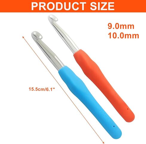 Murtenze 2 Pack 9.0mm and 10.0mm Crochet Hooks, Aluminum Handle Knitting Needles Soft Grip Ergonomic Crochet Hooks Set for Yarn DIY Crafts Projects in Kuwait